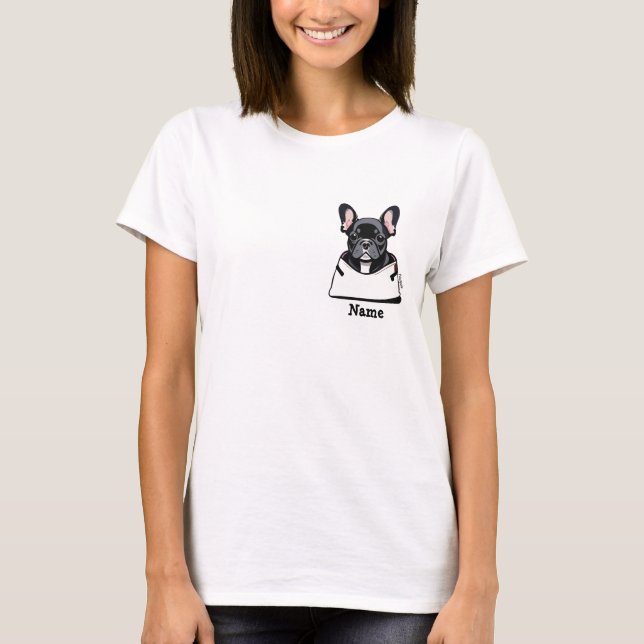 T-shirt Chien taureau français noir dans votre poche (Devant)