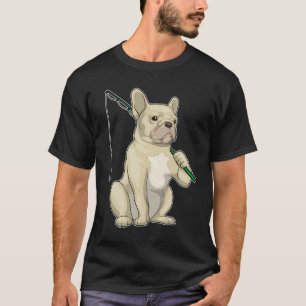 T-shirt Chien-taureau français Pêcheur canne pêche