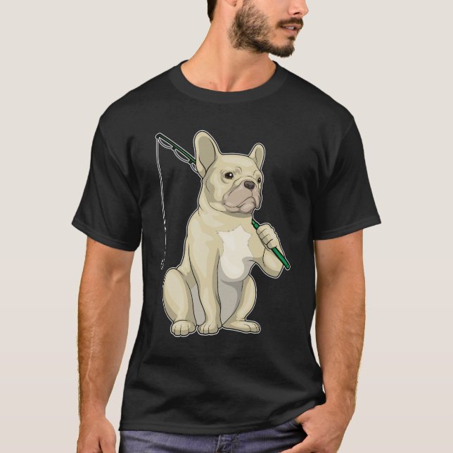 T-shirt Chien-taureau français Pêcheur canne pêche (Devant)