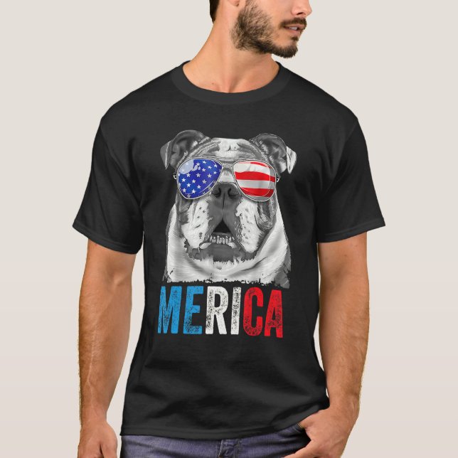 T-shirt Chien-taureaux anglais 4 juillet Merica Hommes Usa (Devant)