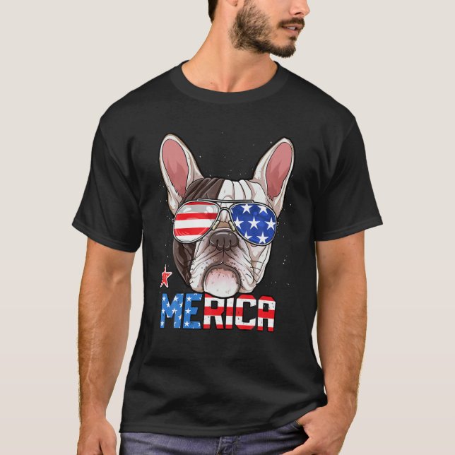 T-shirt Chien-taureaux français 4 juillet Merica Hommes Fe (Devant)