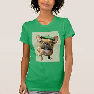 T-shirt Chien-taureaux français Brown avec Casquette vert