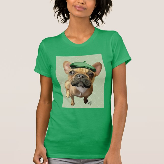T-shirt Chien-taureaux français Brown avec Casquette vert (Devant)