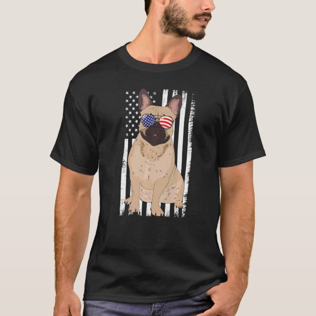 T-shirt Chien-taureaux français Drapeau américain Patriot  (Devant)