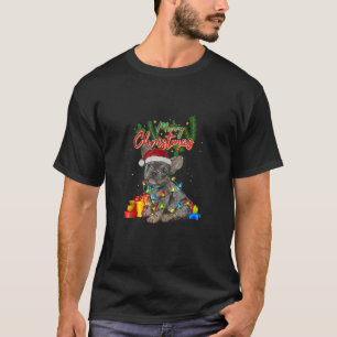 T-shirt Chien-taureaux français Santa Hat Noël Arbre Lumiè