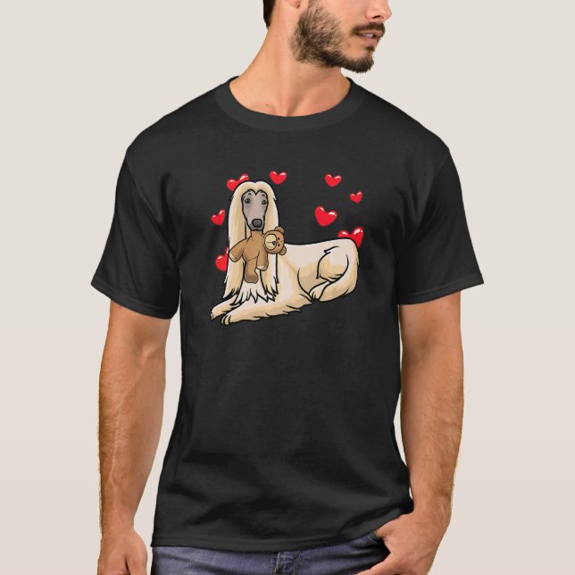 T-shirt Chien Tazi Hound Afghan Avec Animal Stuffé (Devant)