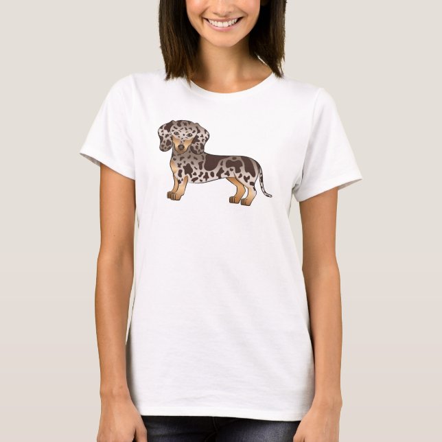 T-shirt Chien teckel à poil court chocolat et tan moucheté (Devant)