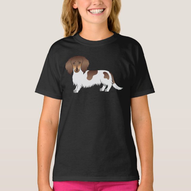 T-shirt Chien teckel à poil long piebalde chocolat et fauv (Devant)