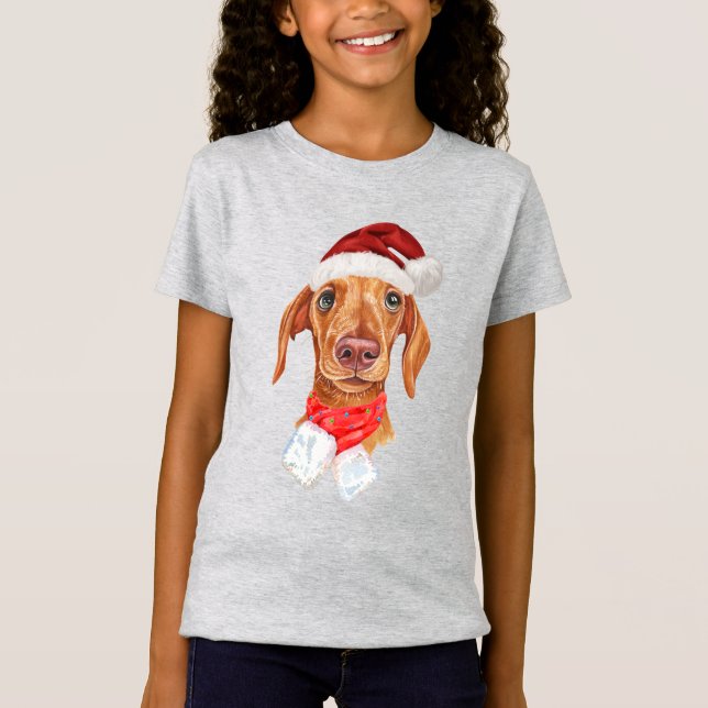 T-Shirt Chien teckel crème Noël vacances (Devant)