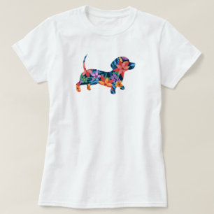 T-shirt Chien teckel floral