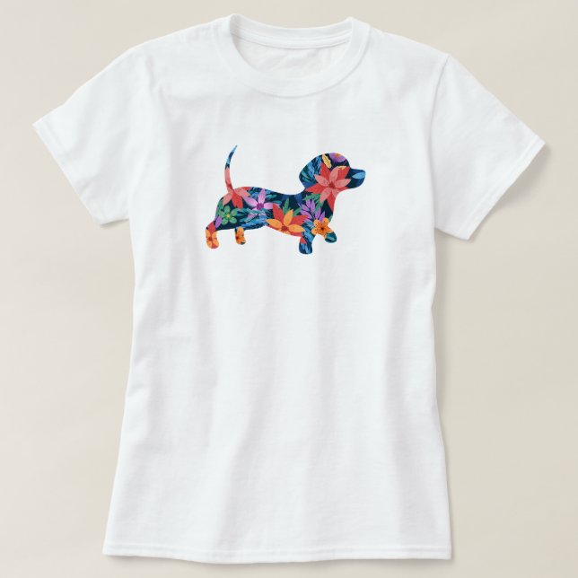 T-shirt Chien teckel floral  (Design devant)