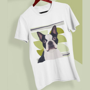 T-shirt Chien Terrier de Boston géométrique vert
