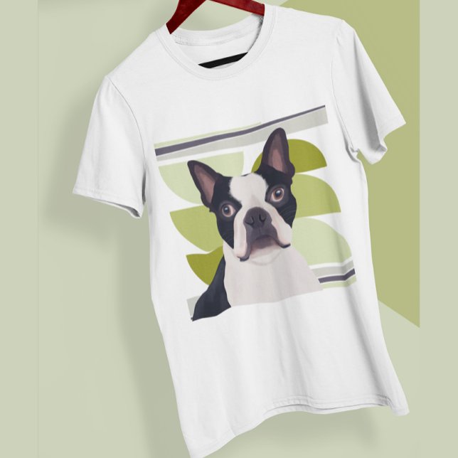 T-shirt Chien Terrier de Boston géométrique vert (Créateur téléchargé)