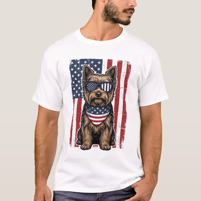 T-shirt Chien Terrier Patriotique Drapeau Vintage Design V (Devant)