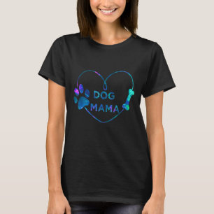 T-shirt Chien turquoise bleu mama empreinte de patte coeur
