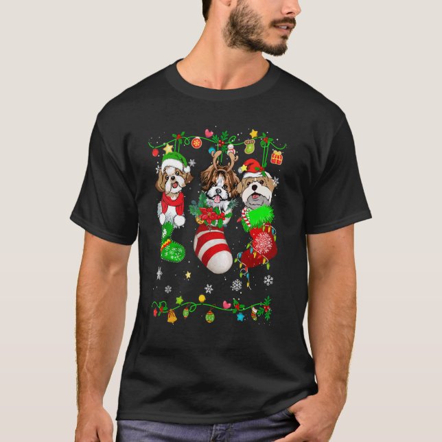 T-shirt Chien Tzu Chien Chaussettes De Noël Animal De Comp (Devant)