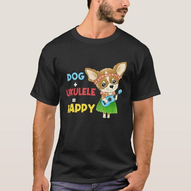 T-shirt Chien + Ukulele Happy Musician Ukulele Player (Devant)