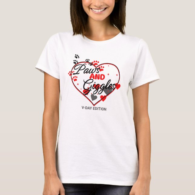 T-shirt Chien valentine, chat valentine : Paws & Giggles : (Devant)