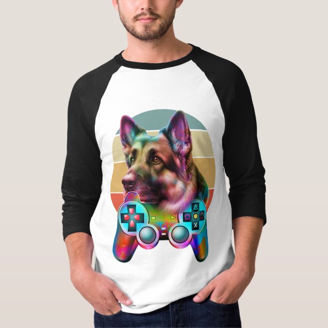 T-shirt chien vintage et console de jeux (Devant)
