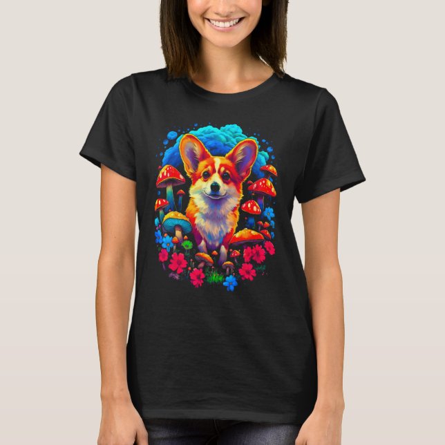 T-shirt Chien Welsh Corgi Champignon (Devant)