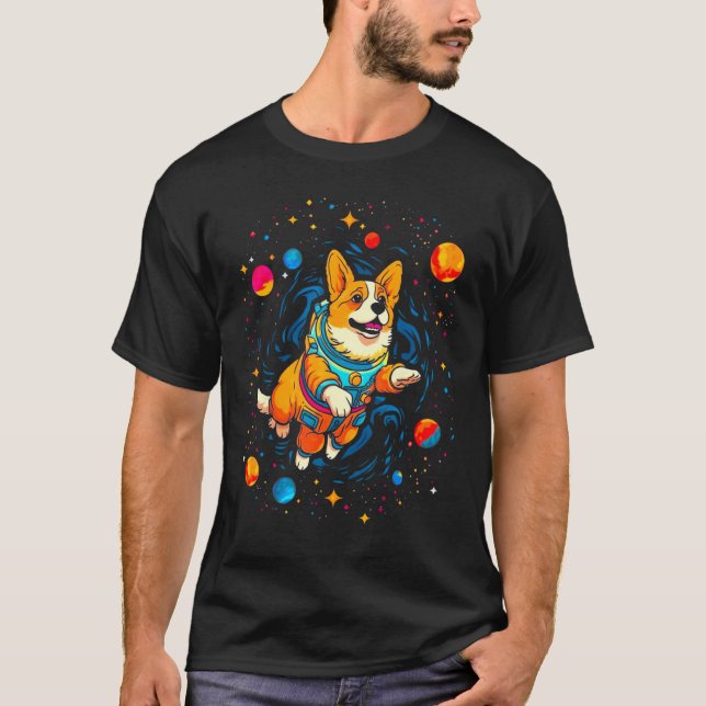 T-shirt Chien Welsh Corgi Cosmos Planète (Devant)