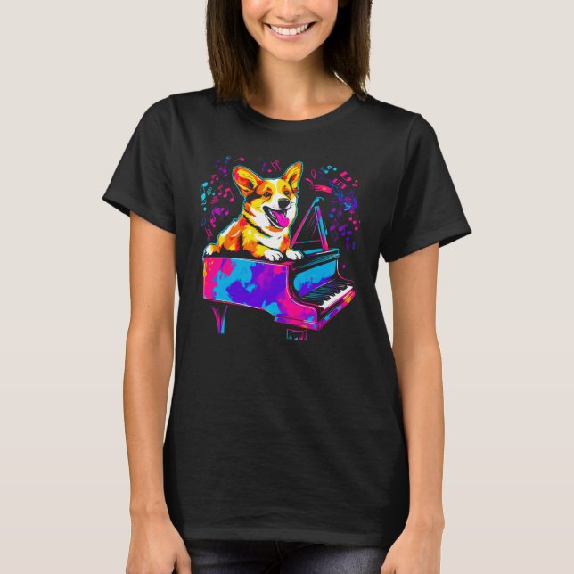 T-shirt Chien Welsh Corgi Pianiste (Devant)