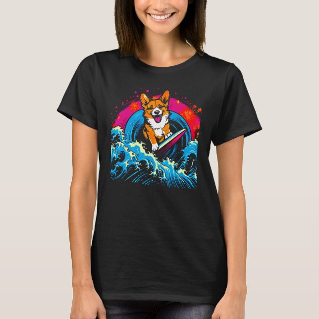 T-shirt Chien Welsh Corgi Surf (Devant)