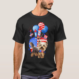 T-shirt Chien Yorkie Merica 4 juillet drapeau américain