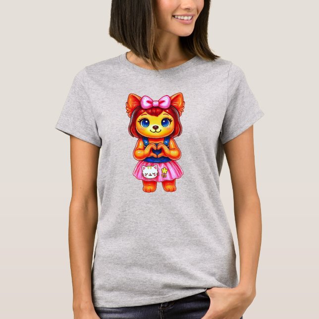 T-shirt Chienne Kawaii joli coeur (Devant)