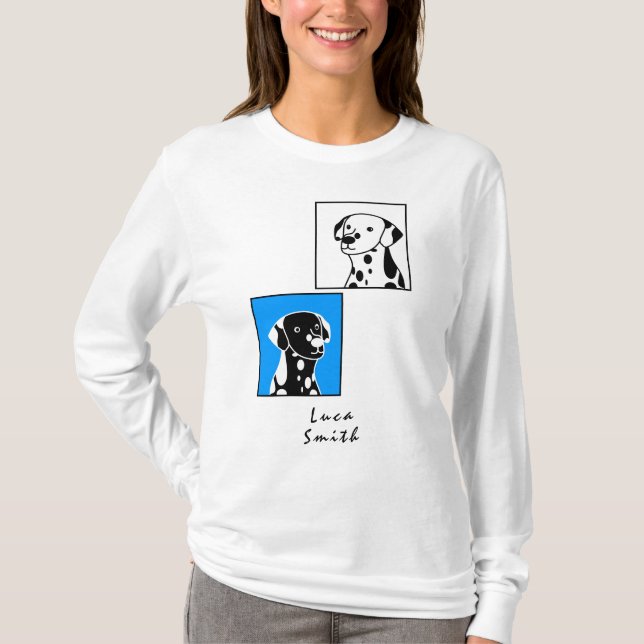 T-SHIRT CHIENS BLANCS ET NOIRS BIEN POSTÉS TEXTE DU CADRE  (Devant)