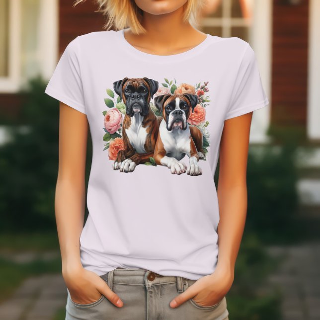 T-shirt Chiens Boxers Parmi Les Fleurs (Créateur téléchargé)