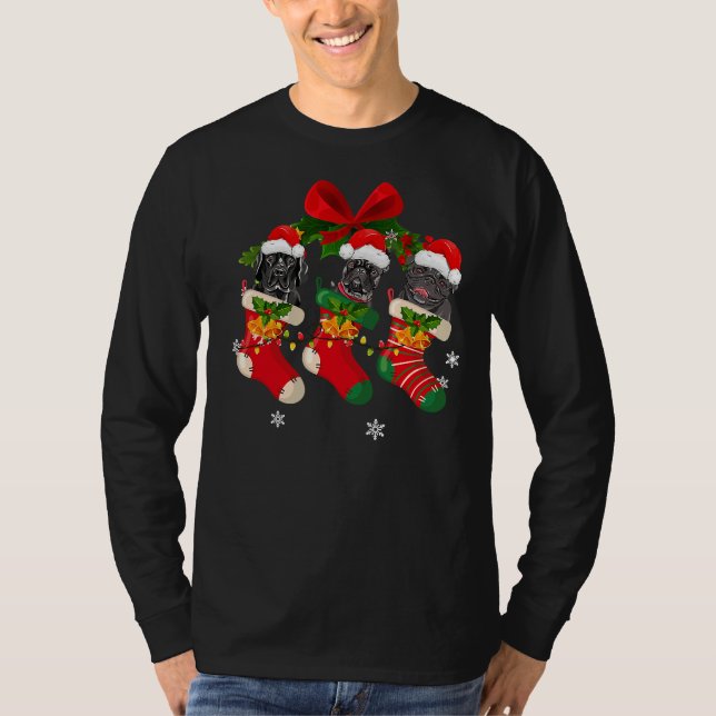 T-shirt Chiens Dans Chaussettes De Noël Pit Bull (Devant)