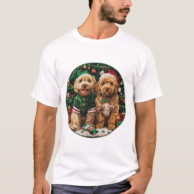 T-shirt Chiens de chiot de Noël Goldendoodle (Devant)