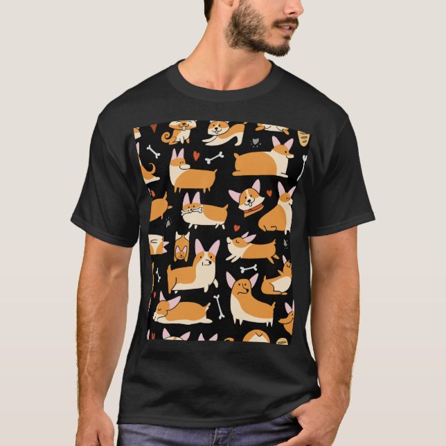 T-shirt Chiens De Corgi, Arrière - plan Sans Seamless. (Devant)