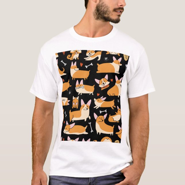 T-shirt Chiens De Corgi, Arrière - plan Sans Seamless. (Devant)