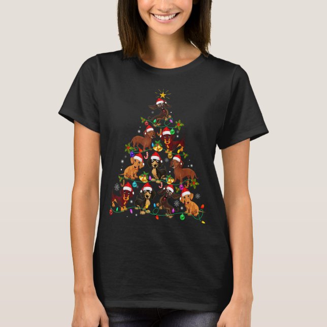 T-shirt Chiens de Dachshund Arbre Noël Chandail Noël Noël  (Devant)