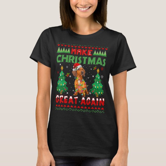T-shirt Chiens de Dachshund Feux Noël Pour Noël (Devant)