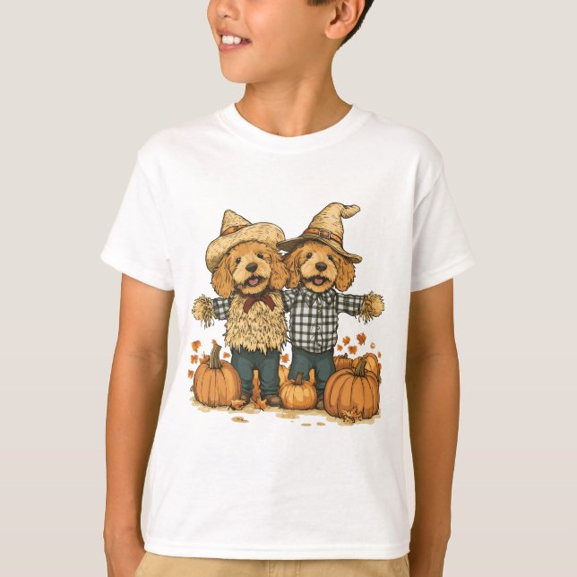 T-shirt Chiens de Goldendoodle de la récolte d'automne (Devant)