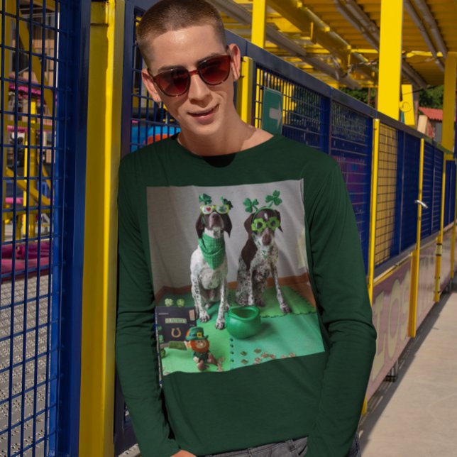 T-shirt Chiens de la Saint-Patrick prêts à faire la fête M (St. Patrick's Day Dogs Ready to Party Long Sleeve T-Shirt)