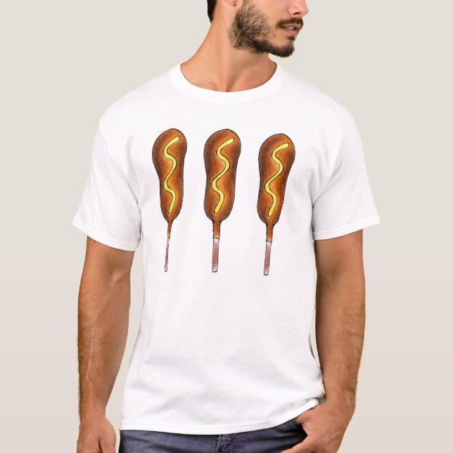 T-shirt Chiens de maïs chauds avec moutarde Frit Fair Food (Devant)