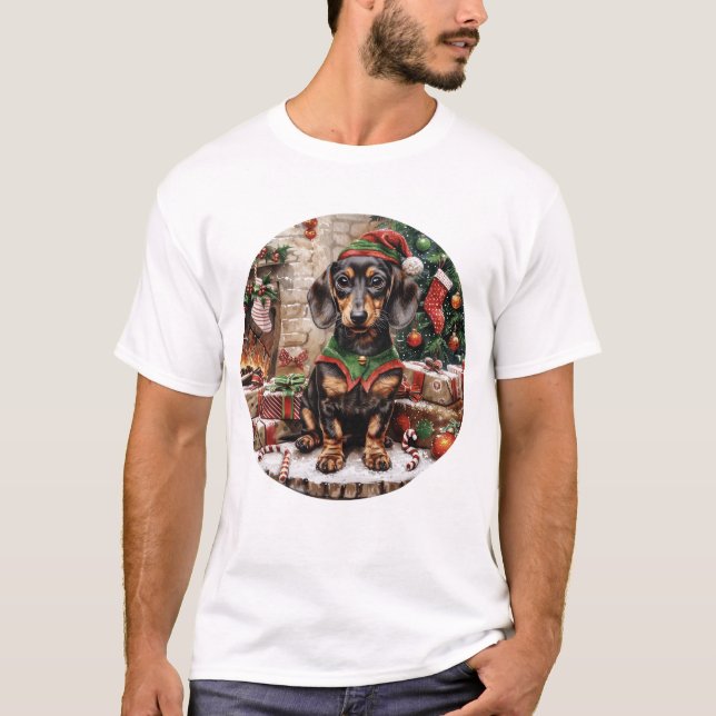 T-shirt Chiens de Noël Elf Dachshund (Devant)