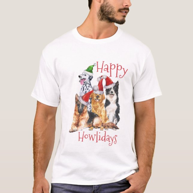 T-shirt Chiens de Noël en casquette Happy Howlidays (Devant)