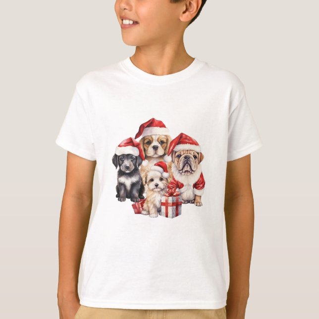 T-shirt 'Chiens de Noël' mignon amoureux des chiens (Devant)