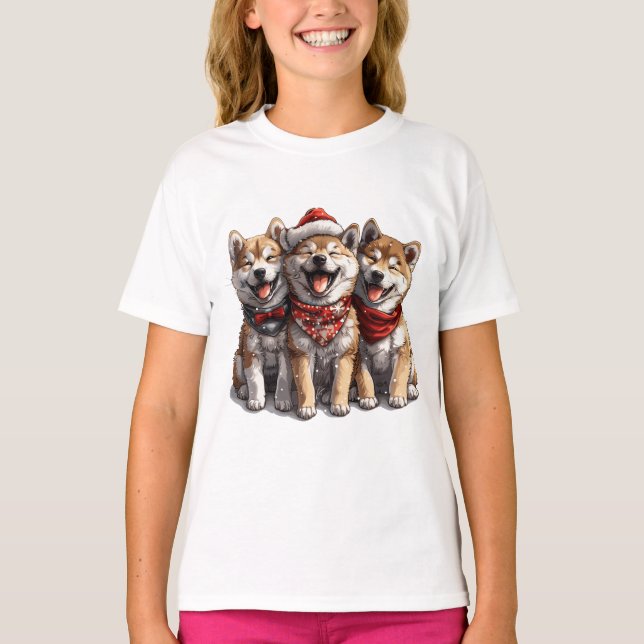 T-shirt Chiens de Noël Shiba Inu Père Noël (Devant)