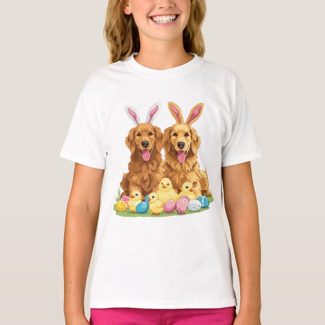 T-shirt Chiens de Pâques Golden Retriever Chiens Bunny Ore (Devant)