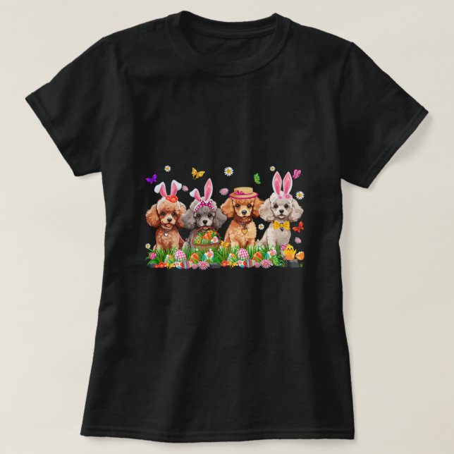 T-shirt Chiens De Poodle Cute Avec Panier D'Oeufs De Lapin (Design devant)