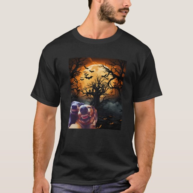 T-shirt Chiens de selfie amusants avec Lune Drôle Hallowee (Devant)
