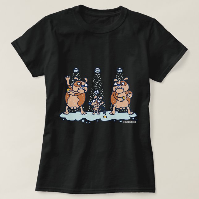 T-shirt Chiens Drôle En Prison Douche Soap Joke (Design devant)