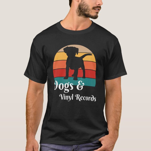 T-shirt Chiens et disques de vinyle (Devant)