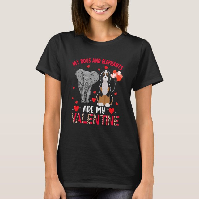 T-shirt Chiens Et Eléphants Sont Mon Bernedoodle Valentin  (Devant)